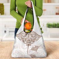 New Zealand Manta Ray Tattoo Grocery Bag Aotearoa Maori Haehae Beige - Polynesian Pride