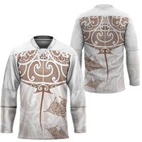 New Zealand Manta Ray Tattoo Hockey Jersey Aotearoa Maori Haehae Beige - Polynesian Pride