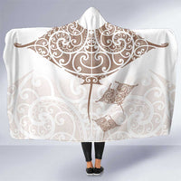 New Zealand Manta Ray Tattoo Hooded Blanket Aotearoa Maori Haehae Beige - Polynesian Pride