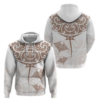 New Zealand Manta Ray Tattoo Hoodie Aotearoa Maori Haehae Beige - Polynesian Pride