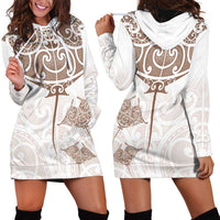New Zealand Manta Ray Tattoo Hoodie Dress Aotearoa Maori Haehae Beige - Polynesian Pride