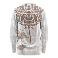 New Zealand Manta Ray Tattoo Long Sleeve Shirt Aotearoa Maori Haehae Beige - Polynesian Pride