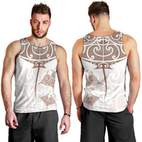 New Zealand Manta Ray Tattoo Men Tank Top Aotearoa Maori Haehae Beige - Polynesian Pride