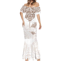 New Zealand Manta Ray Tattoo Mermaid Dress Aotearoa Maori Haehae Beige - Polynesian Pride