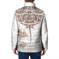 New Zealand Manta Ray Tattoo Padded Jacket Aotearoa Maori Haehae Beige - Polynesian Pride