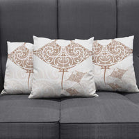 New Zealand Manta Ray Tattoo Pillow Cover Aotearoa Maori Haehae Beige - Polynesian Pride