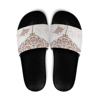 New Zealand Manta Ray Tattoo Slide Sandals Aotearoa Maori Haehae Beige - Polynesian Pride