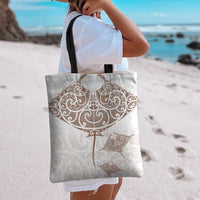New Zealand Manta Ray Tattoo Tote Bag Aotearoa Maori Haehae Beige - Polynesian Pride