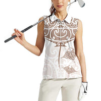New Zealand Manta Ray Tattoo Women Sleeveless Polo Shirt Aotearoa Maori Haehae Beige - Polynesian Pride