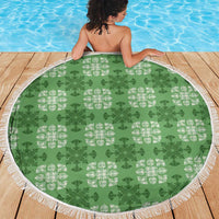 Green Hawaiian Quilt Beach Blanket Hawaii Pineapple Monstera Palaka Motifs - Polynesian Pride