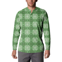 Green Hawaiian Quilt Button Sweatshirt Hawaii Pineapple Monstera Palaka Motifs - Polynesian Pride