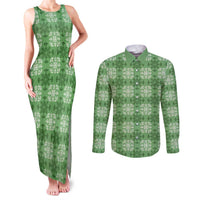 Green Hawaiian Quilt Couples Matching Tank Maxi Dress and Long Sleeve Button Shirt Hawaii Pineapple Monstera Palaka Motifs LT14 Green - Polynesian Pride