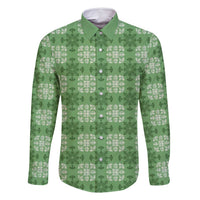 Green Hawaiian Quilt Family Matching Off Shoulder Short Dress and Hawaiian Shirt Hawaii Pineapple Monstera Palaka Motifs - Polynesian Pride