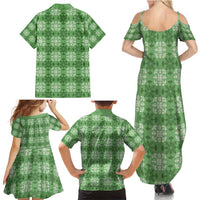 Green Hawaiian Quilt Family Matching Summer Maxi Dress and Hawaiian Shirt Hawaii Pineapple Monstera Palaka Motifs - Polynesian Pride