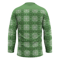 Green Hawaiian Quilt Hockey Jersey Hawaii Pineapple Monstera Palaka Motifs - Polynesian Pride