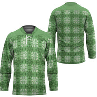 Green Hawaiian Quilt Hockey Jersey Hawaii Pineapple Monstera Palaka Motifs - Polynesian Pride