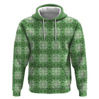 Green Hawaiian Quilt Hoodie Hawaii Pineapple Monstera Palaka Motifs - Polynesian Pride