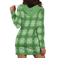 Green Hawaiian Quilt Hoodie Dress Hawaii Pineapple Monstera Palaka Motifs - Polynesian Pride