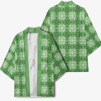 Green Hawaiian Quilt Kimono Hawaii Pineapple Monstera Palaka Motifs - Polynesian Pride
