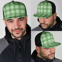 Green Hawaiian Quilt Mesh Trucker Cap Hawaii Pineapple Monstera Palaka Motifs - Polynesian Pride