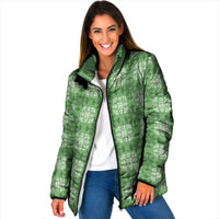 Green Hawaiian Quilt Padded Jacket Hawaii Pineapple Monstera Palaka Motifs - Polynesian Pride
