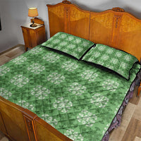 Green Hawaiian Quilt Quilt Bed Set Hawaii Pineapple Monstera Palaka Motifs - Polynesian Pride