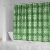Green Hawaiian Quilt Shower Curtain Hawaii Pineapple Monstera Palaka Motifs - Polynesian Pride