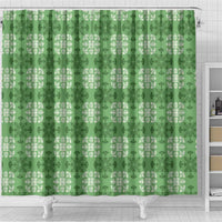 Green Hawaiian Quilt Shower Curtain Hawaii Pineapple Monstera Palaka Motifs - Polynesian Pride