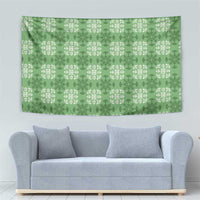 Green Hawaiian Quilt Tapestry Hawaii Pineapple Monstera Palaka Motifs - Polynesian Pride