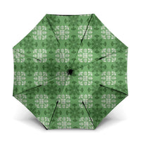 Green Hawaiian Quilt Umbrella Hawaii Pineapple Monstera Palaka Motifs - Polynesian Pride