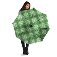 Green Hawaiian Quilt Umbrella Hawaii Pineapple Monstera Palaka Motifs - Polynesian Pride