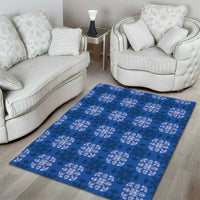 Royal Blue Hawaiian Quilt Area Rug Hawaii Pineapple Monstera Palaka Motifs - Polynesian Pride