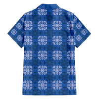 Royal Blue Hawaiian Quilt Family Matching Off Shoulder Maxi Dress and Hawaiian Shirt Hawaii Pineapple Monstera Palaka Motifs - Polynesian Pride