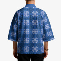 Royal Blue Hawaiian Quilt Kimono Hawaii Pineapple Monstera Palaka Motifs - Polynesian Pride