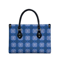 Royal Blue Hawaiian Quilt Leather Bag Hawaii Pineapple Monstera Palaka Motifs - Polynesian Pride