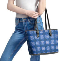 Royal Blue Hawaiian Quilt Leather Tote Bag Hawaii Pineapple Monstera Palaka Motifs - Polynesian Pride