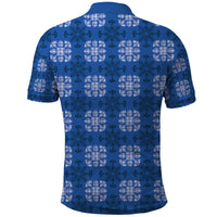 Royal Blue Hawaiian Quilt Polo Shirt Hawaii Pineapple Monstera Palaka Motifs - Polynesian Pride