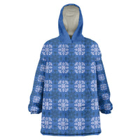 Royal Blue Hawaiian Quilt Wearable Blanket Hoodie Hawaii Pineapple Monstera Palaka Motifs - Polynesian Pride