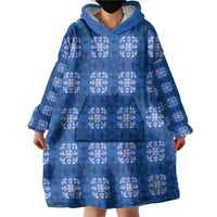 Royal Blue Hawaiian Quilt Wearable Blanket Hoodie Hawaii Pineapple Monstera Palaka Motifs - Polynesian Pride