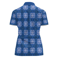 Royal Blue Hawaiian Quilt Women Polo Shirt Hawaii Pineapple Monstera Palaka Motifs - Polynesian Pride