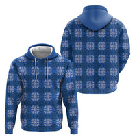 Royal Blue Hawaiian Quilt Zip Hoodie Hawaii Pineapple Monstera Palaka Motifs - Polynesian Pride