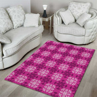 Pink Hawaiian Quilt Area Rug Hawaii Pineapple Monstera Palaka Motifs - Polynesian Pride