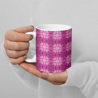 Pink Hawaiian Quilt Ceramic Mug Hawaii Pineapple Monstera Palaka Motifs - Polynesian Pride