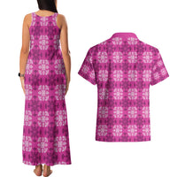Pink Hawaiian Quilt Couples Matching Tank Maxi Dress and Hawaiian Shirt Hawaii Pineapple Monstera Palaka Motifs LT14 - Polynesian Pride
