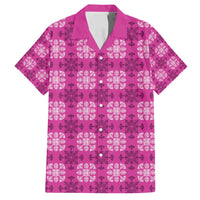 Pink Hawaiian Quilt Family Matching Puletasi and Hawaiian Shirt Hawaii Pineapple Monstera Palaka Motifs - Polynesian Pride