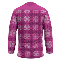 Pink Hawaiian Quilt Hockey Jersey Hawaii Pineapple Monstera Palaka Motifs - Polynesian Pride
