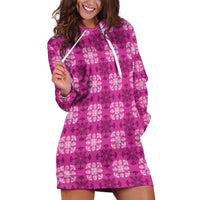 Pink Hawaiian Quilt Hoodie Dress Hawaii Pineapple Monstera Palaka Motifs - Polynesian Pride