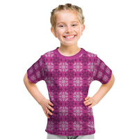 Pink Hawaiian Quilt Kid T Shirt Hawaii Pineapple Monstera Palaka Motifs - Polynesian Pride