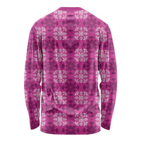 Pink Hawaiian Quilt Long Sleeve Shirt Hawaii Pineapple Monstera Palaka Motifs - Polynesian Pride
