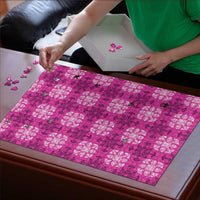 Pink Hawaiian Quilt Puzzle Hawaii Pineapple Monstera Palaka Motifs - Polynesian Pride